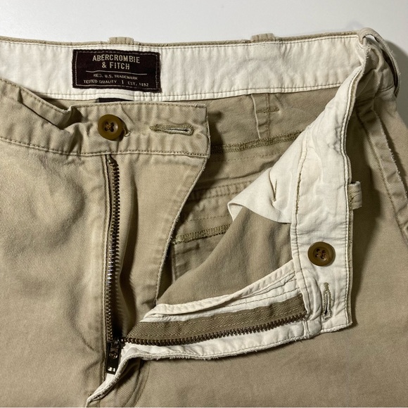 Abercrombie & Fitch Men’s 32R Khakis Chinos Tan Beige Distressed Y2K Zip Fly VTG - Picture 7 of 14